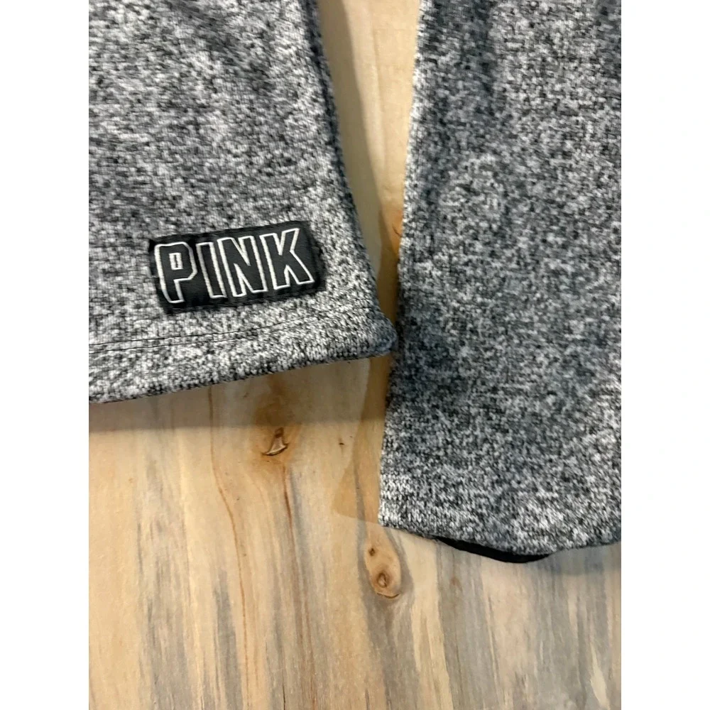 Pink Victoria's Secret Womens Marled Knit Hoodie Grey Pullover Logo Patch Medium